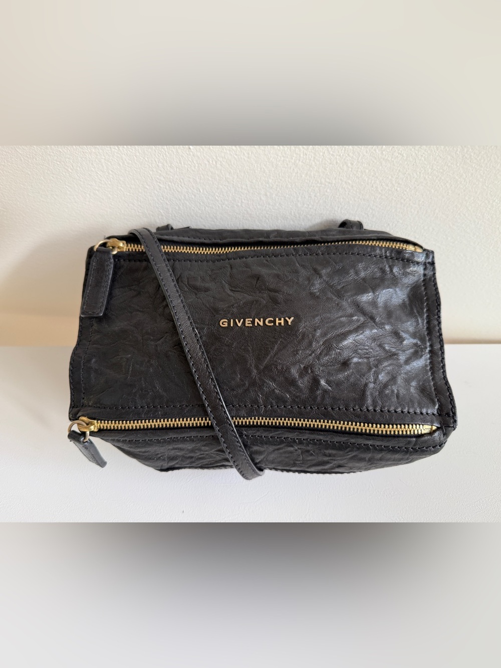 GIVENCHY Mini Pandora Wrinkled Sheepskin Crossbody Handbag Bag, Black